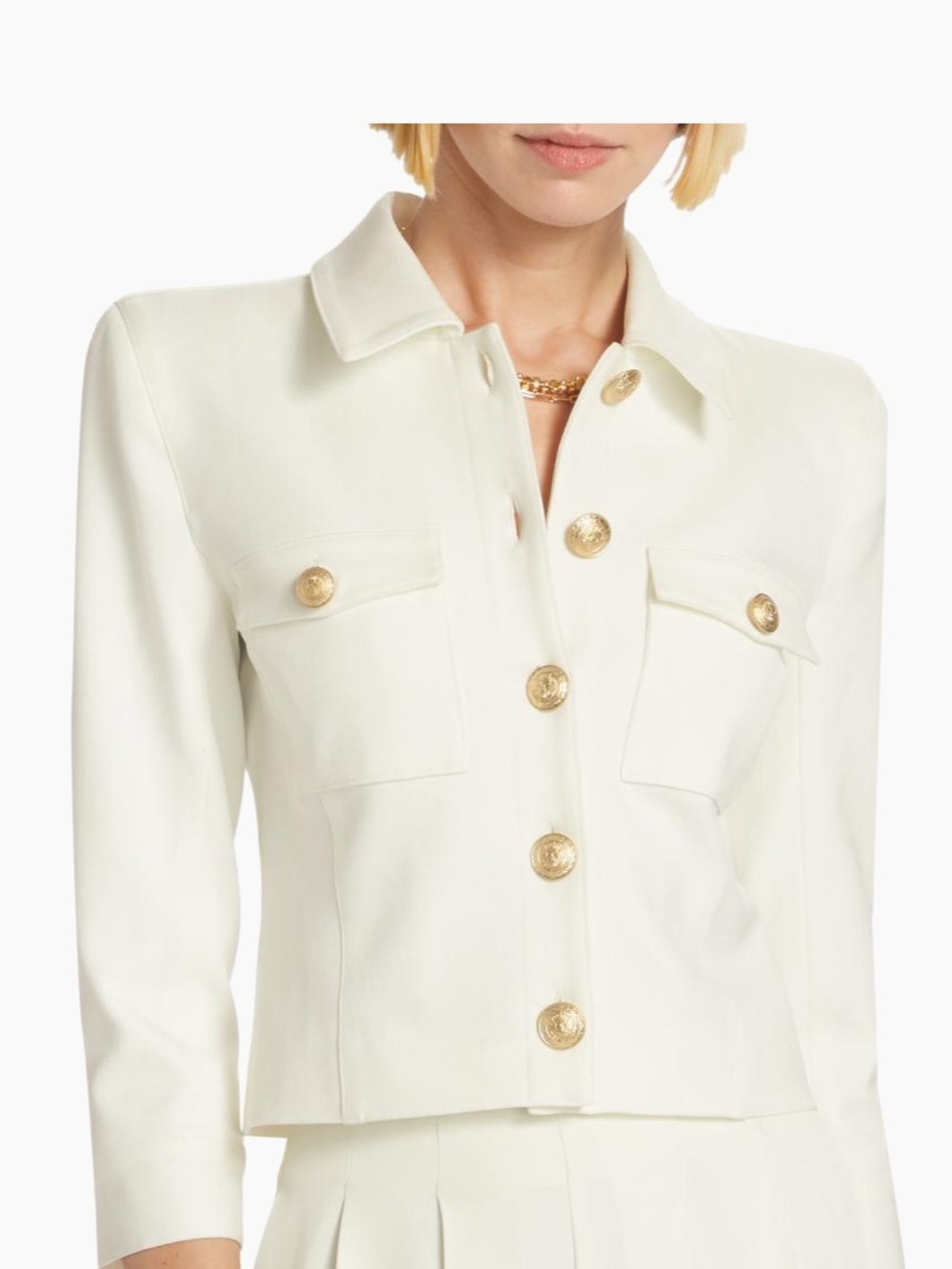 L'AGENCE Kumi Ivory Crop Jacket with Gold Buttons